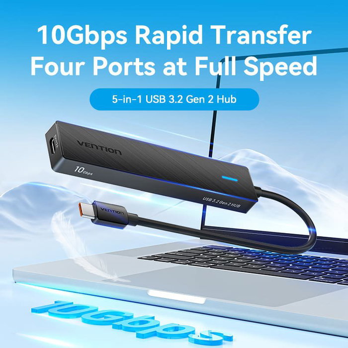 Vention CHYBB Hub USB Tipo C 3.2 con 2 Puertos USB C 3.2, 2 Puertos USB 3.2 y 1 Puerto USB C 3.2, 15 cm